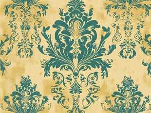 复古黄绿花纹锦缎图案