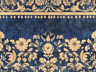 深蓝底色金色花卉装饰图案