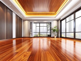 宽敞明亮的木质客厅空间