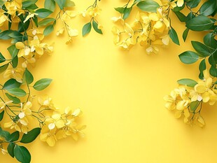 黄底黄花绿叶清新画面