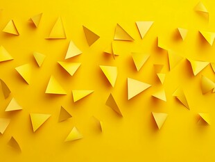 黄色背景上散落的三角纸片