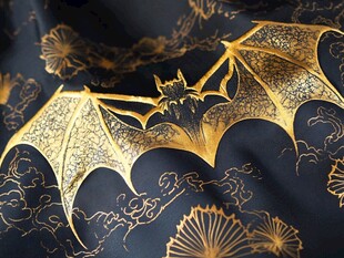 黑金蝙蝠中式纹样布料