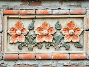 复古墙面花卉砖雕装饰