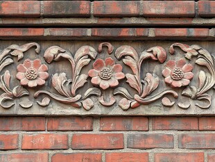 砖墙上的精美花卉浮雕