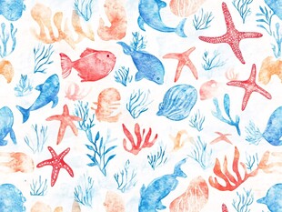 海洋生物水彩无缝图案