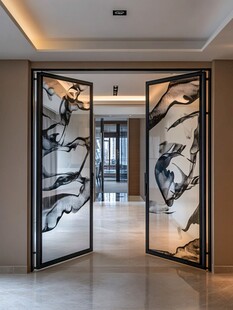 现代中式风格双开艺术玻璃门
