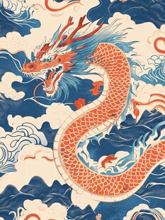 中式龙纹海浪祥瑞图案