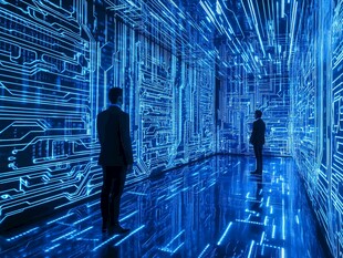 科技走廊中的商务人士