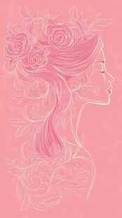 粉色梦幻花朵少女侧影