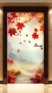 秋景枫叶入户门装饰画
