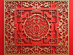中式雕花装饰 喜庆红色元素