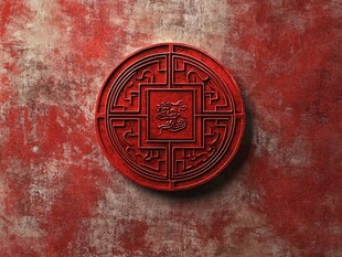 中式红底福寿纹圆形装饰