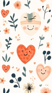 可爱卡通爱心花卉图案