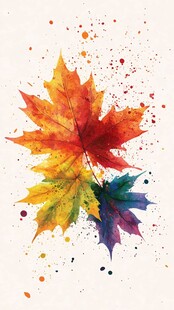多彩水彩枫叶艺术插画