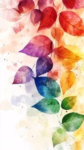五彩斑斓秋叶水彩画