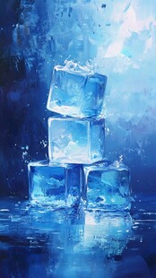 晶莹冰块堆叠的清凉画面