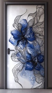 蓝花艺术门饰设计图案