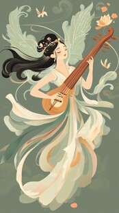 飞天神女抚琴图