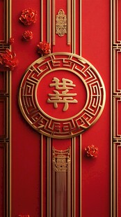 中式红门双喜装饰细节
