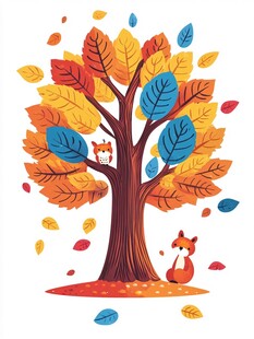 秋日树下的小动物与落叶