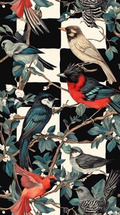 花鸟图案 多样鸟类与花卉
