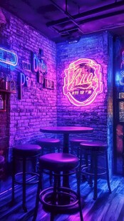 霓虹酒吧角落的独特氛围