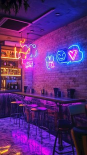 炫酷霓虹酒吧室内场景