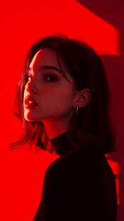 红墙下的个性时尚女性