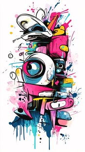 酷炫涂鸦风机器人插画