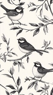 黑白花鸟图案 雅致自然风