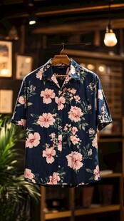 复古风花卉短袖衬衫展示