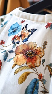 花卉蝴蝶印花白色上衣