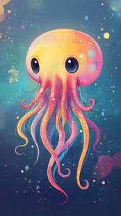 梦幻彩色小章鱼插画