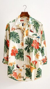 热带风情印花短袖衬衫