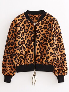 豹纹短款拉链时尚夹克