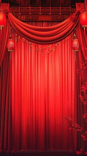 中式红色舞台幕布场景
