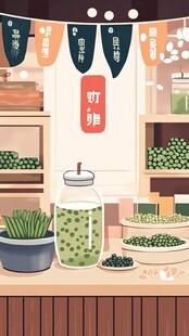 复古风绿豆饮品售卖小店