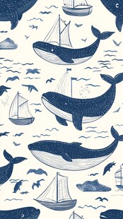 海洋主题鲸鱼帆船图案