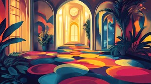 梦幻绚丽的多彩走廊空间