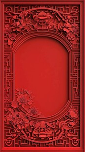 中式红色雕花边框图案
