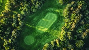 空中俯瞰绿意盎然高尔夫球场