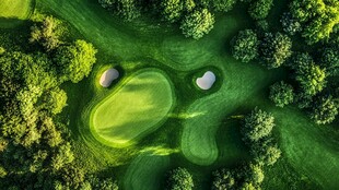 空中俯瞰绿意盎然高尔夫球场