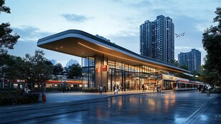 现代城市公交枢纽夜景