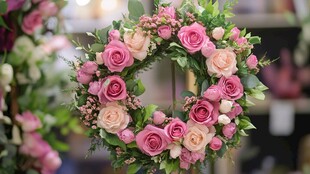 浪漫粉色玫瑰花卉花环