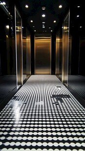 现代奢华电梯厅黑白格调