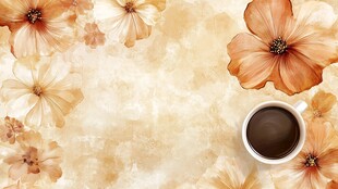 复古花卉背景下的咖啡时光