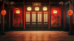 中式古宅内的红灯笼装点