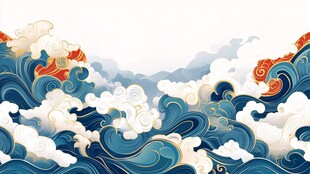 中式海浪祥云国风背景图