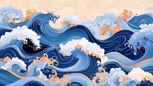 日式浮世绘风格海浪图案