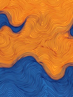 橙蓝渐变波浪线条艺术图